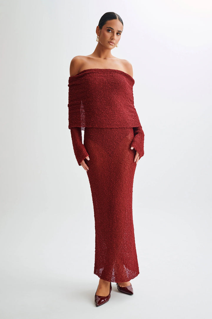 MELISSA- Off Shoulder Boucle Maxi Dress