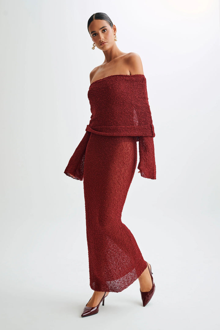 MELISSA- Off Shoulder Boucle Maxi Dress